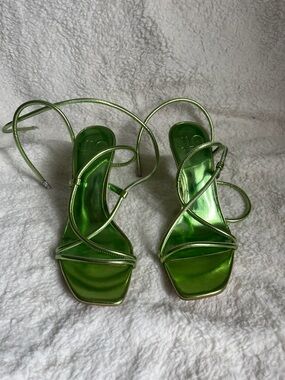 Jennifer Lopez Metallic Green Strappy Wrap Heels